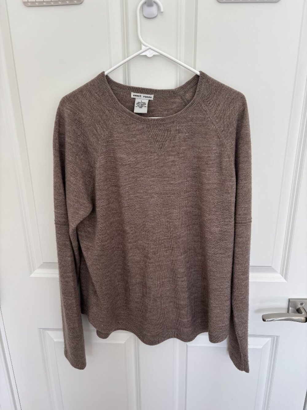 Sweet Romeo Mocha Brown Soft Knit Crewneck Sweater, Size L